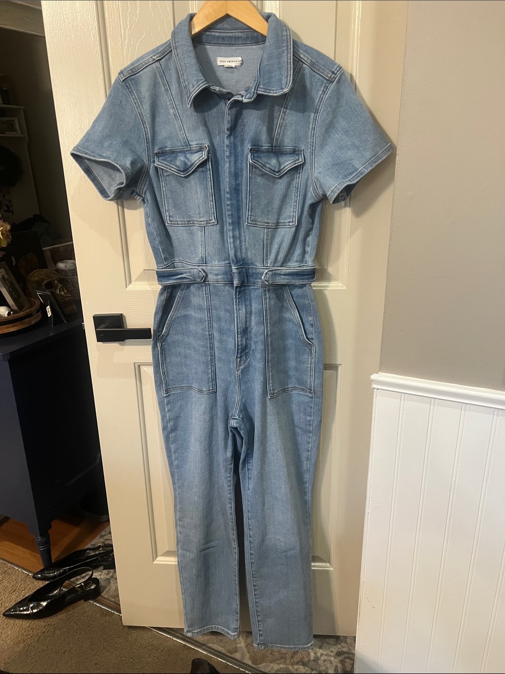 Good American Light Blue Denim Utility Jumpsuit